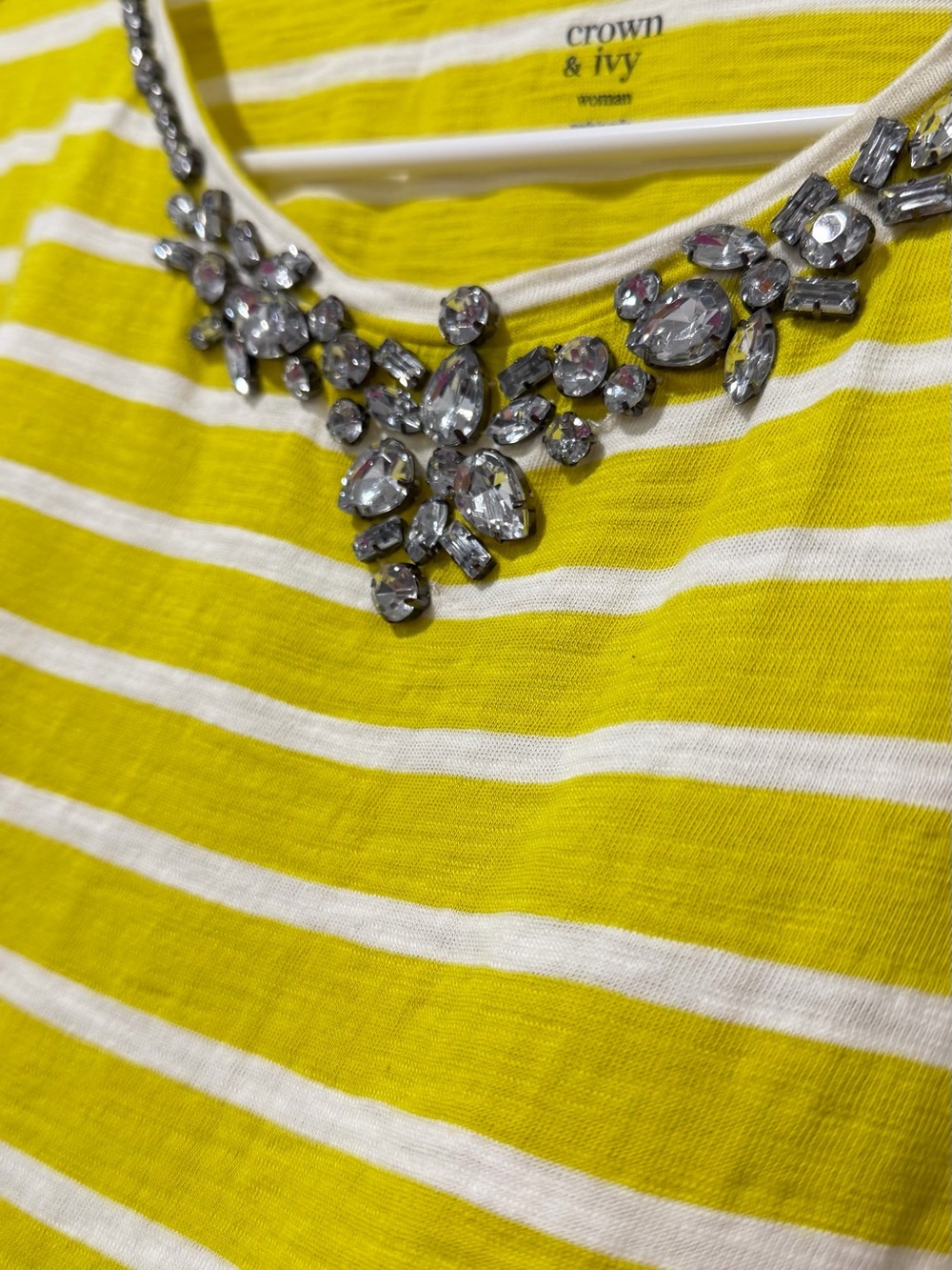 crown & ivy Yellow and White Striped Embellished Boatneck Top - Picture 5 of 7